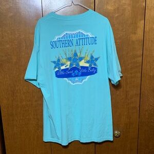 Alstyle- Southern Attitude-Teal Graphic Tee with Blue and Gold Accents
(XL)